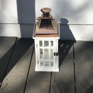 Set of 5 Copper Top White Lanterns.